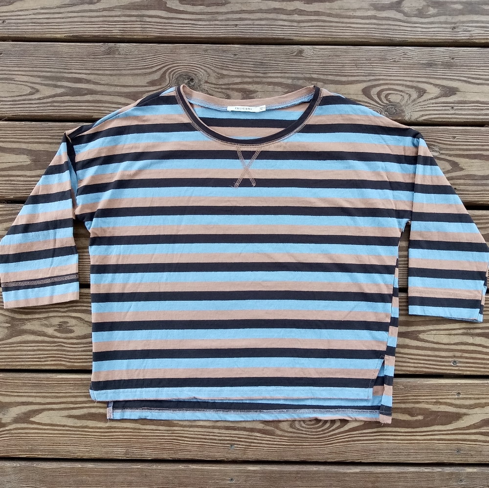 Ellison 3/4 Sleeve Blue Striped Top Size S